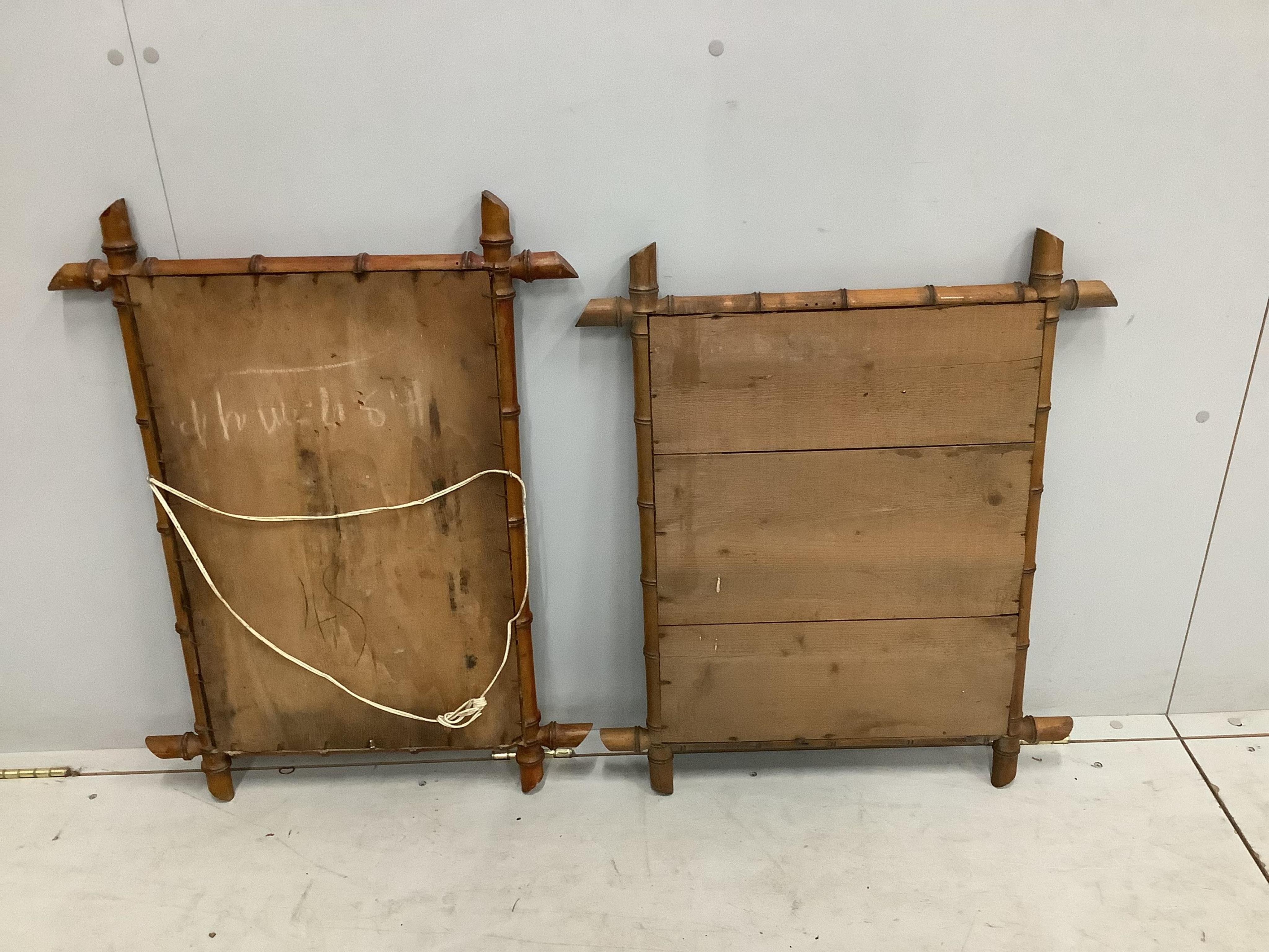 Two early 20th century French rectangular faux bamboo wall mirrors, larger width 58cm, height 77cm. Condition - fair